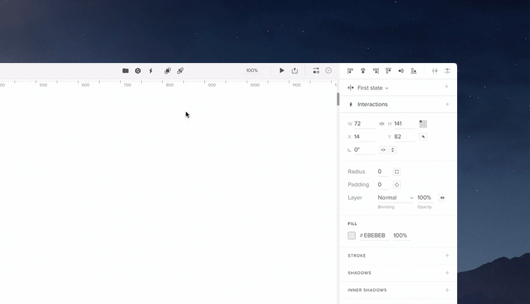Add an interaction from the Top bar or from the Properties panel.